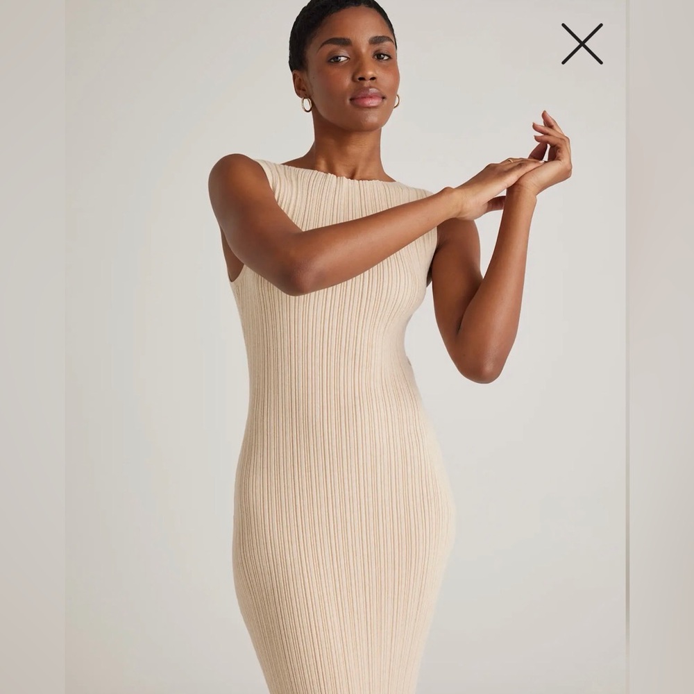 Quince Cotton Cashmere Ribbed Sleeveless Midi Dress size large - Picture 3 of 6